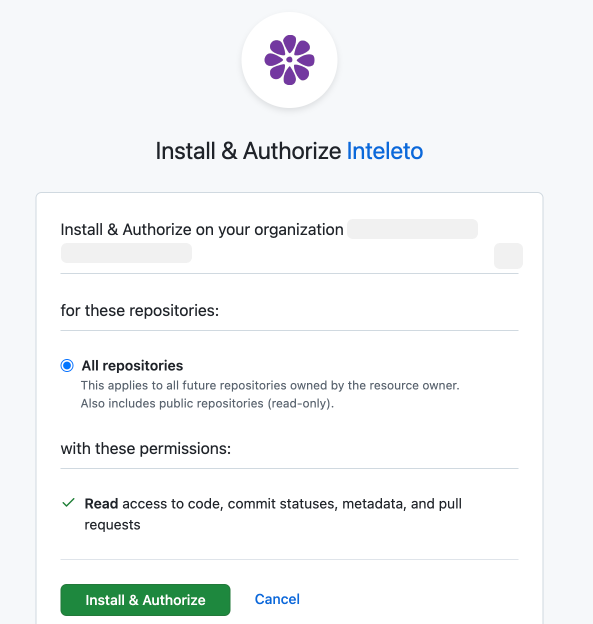 Authorize Inteleto GitHub app
